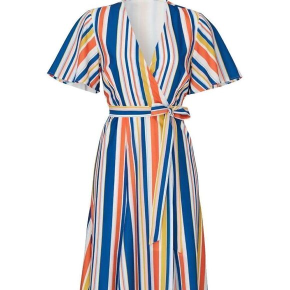 Slate & Willow Riviera Stripe Wrap Dress Size M - Picture 1 of 4